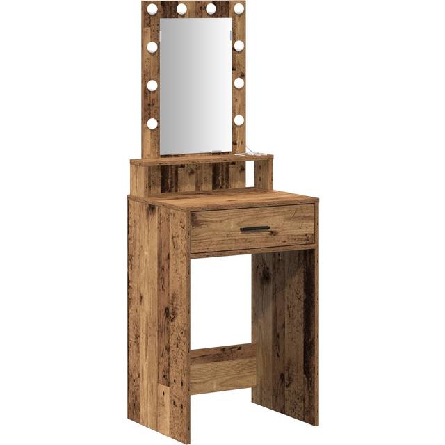 Sminkbord med LED-lampor Old Wood 50x41x140 cm