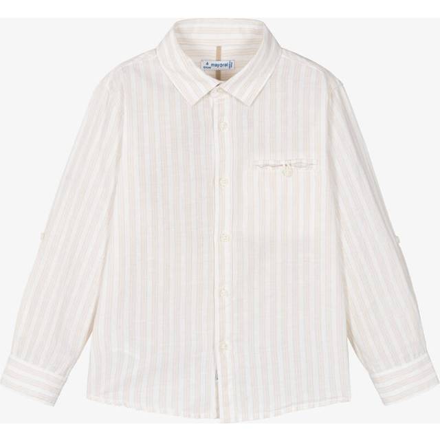 Mayoral Boys Beige Cotton & Linen Stripe Long-Sleeved Shirt - 7 year