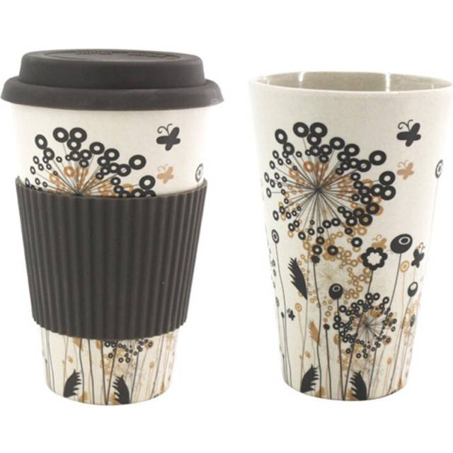 (Grey) 300-450ML Portable Travel Reusable Bamboo Fiber Coffee Cup Eco-Friendly Water Drinking Mug