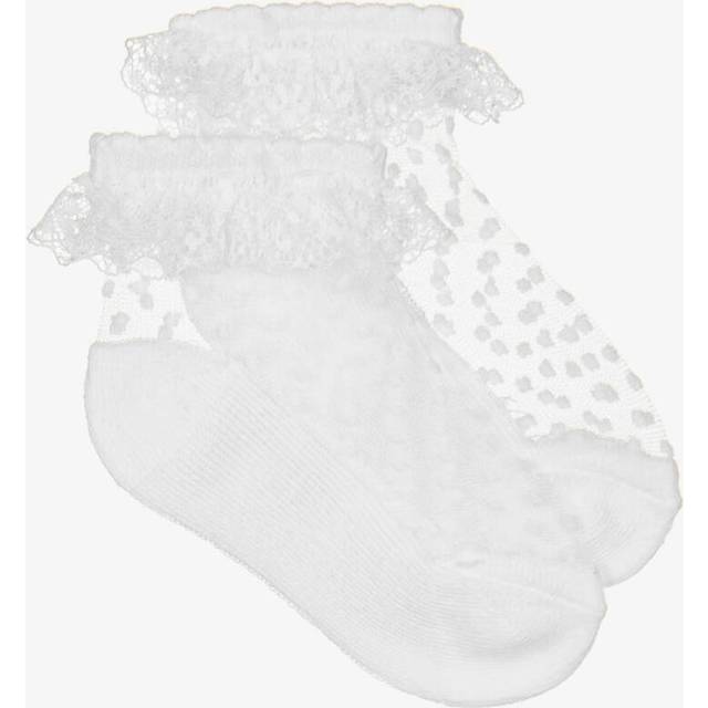 Mayoral Girls White Flocked Dot Frilly Socks - 24 month