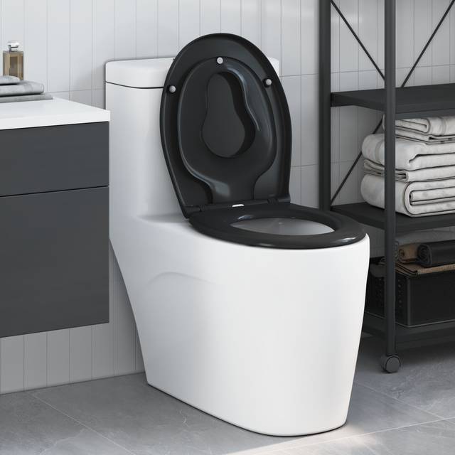 vidaXL Family Toilet Seat with Child Seat Quick Release Duroplast - Black