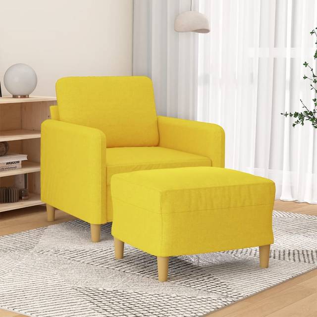 Fåtölj med fotpall Ljusgul 60 cm tyg