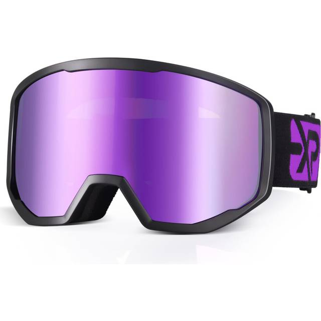 EXP VISION Ski Goggles, Anti fog Snow Snowboard Goggle OTG Dual lens with 100% UV400 Protection for Men Women (Black Frame-Purple)