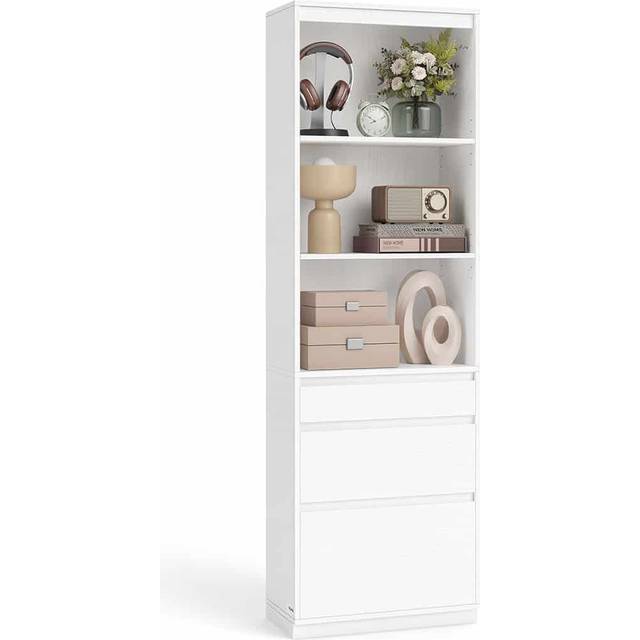 SHEIN VASAGLE Bookshelf, Bookcase, With 3 Differently Sized Drawers, Adjustable Shelves, 180 Cm Tall, For Living Room, Bedroom, Home Office, Modern, Space-S