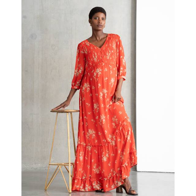 Button-Through Shirred Maternity + Nursing Maxi Dress