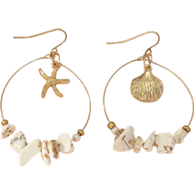 SHEIN 1 Pair Bohemian Style Natural Stone & Seashell Star Dangle Earrings