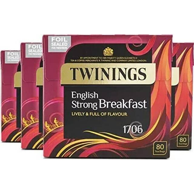 Twinings Strong English Breakfast Tea - 4 x 80 Tea Bags - All Natural Ingredients - Strong Fragrant English Breakfast Black Tea - Full of Flavour
