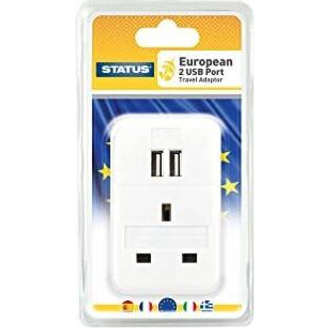 Status European Travel Adaptor with 2 x USB Ports