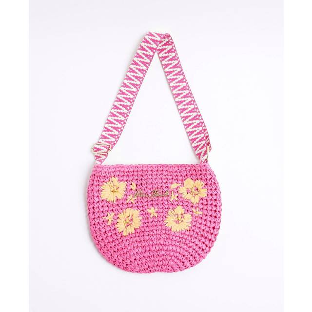 River Island Girls Pink Floral Raffia Cross Body Bag - One Size