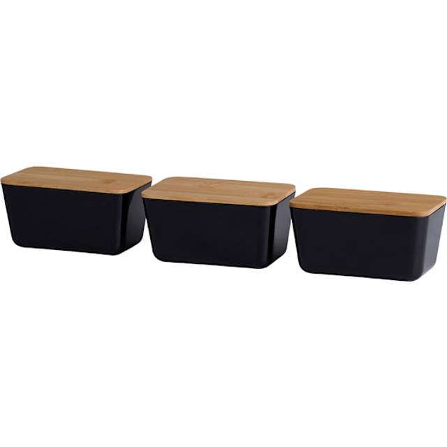 Förvaringslåda 3-pack med bambulock och hållbara plastlådor