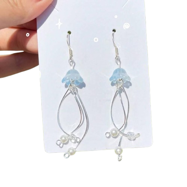 SHEIN 2pcs Sweet Handmade Jellyfish Gradient Beaded Earrings, Natural Beads, For Women&#39;s Daily Wear And Parties, Blue