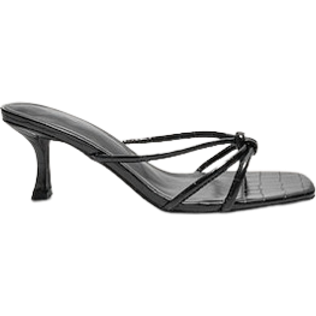Black Wide Fit Croc PU Square Toe Knotted Heeled Mules, Black - 3