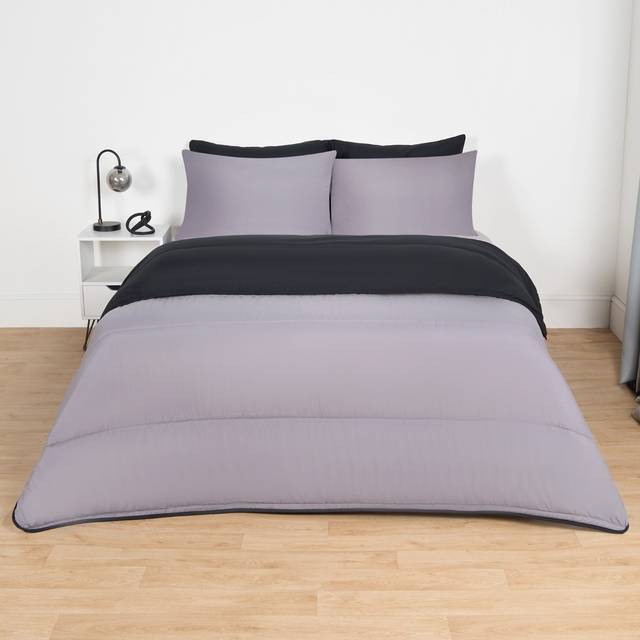 OHS Coverless 10.5 Tog Reversible Duvet & Pillowcase, Black/Grey - Single