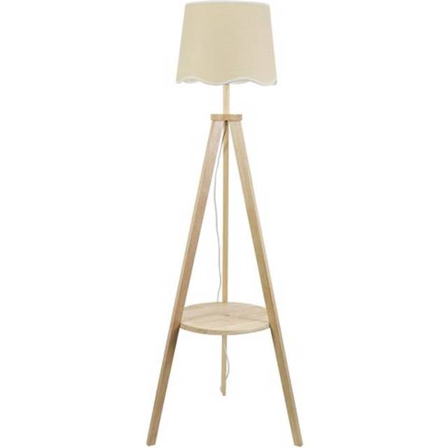 ValueLights Morrigan Scallop White Trim Shade Wooden Tripod Floor Lamp