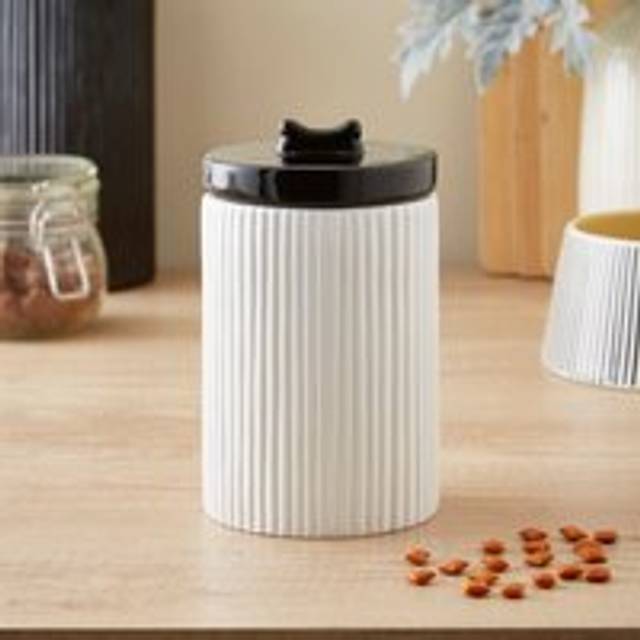 Ribbed Pet Treat Jar - White