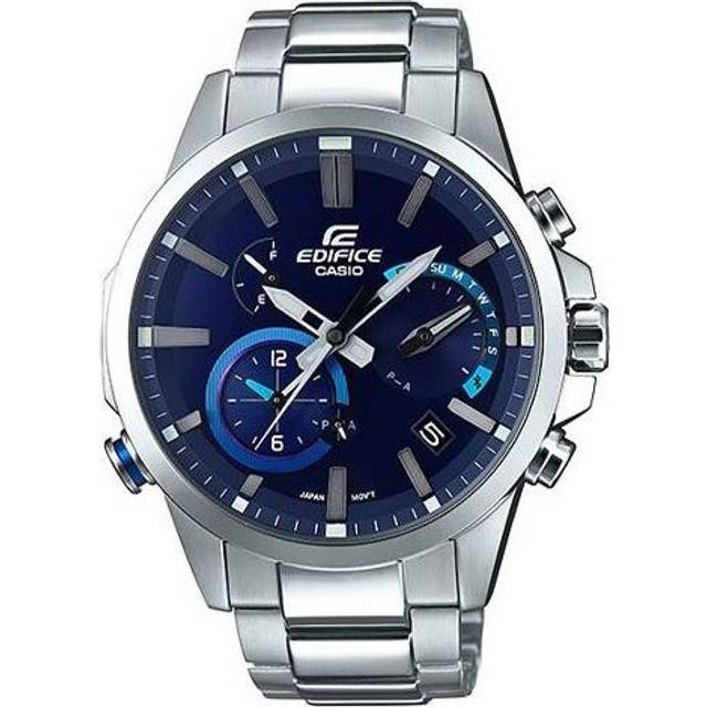CASIO EDIFICE Solar Powered Waterproof Sports Stainless Steel Strap Mens Blue Analog EQB-700D-2A - Free