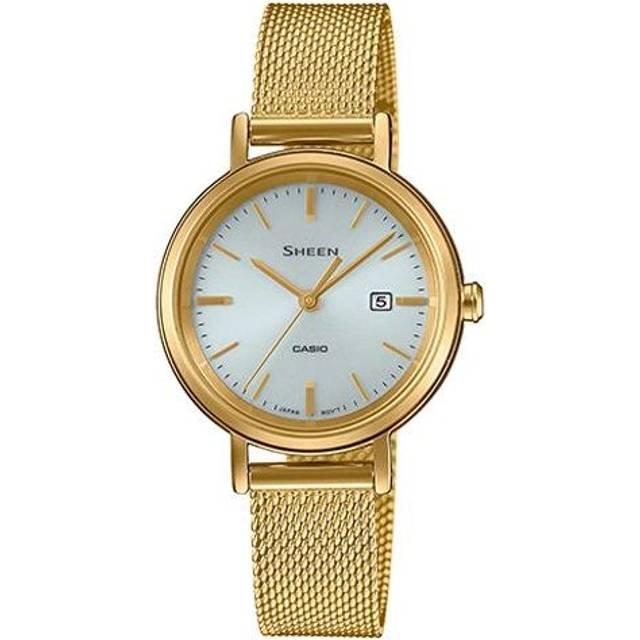 CASIO SHEEN Waterproof Quartz Sapphire Crystal Solar Powered Silver DialGold Strap SilverGold Analog - Free