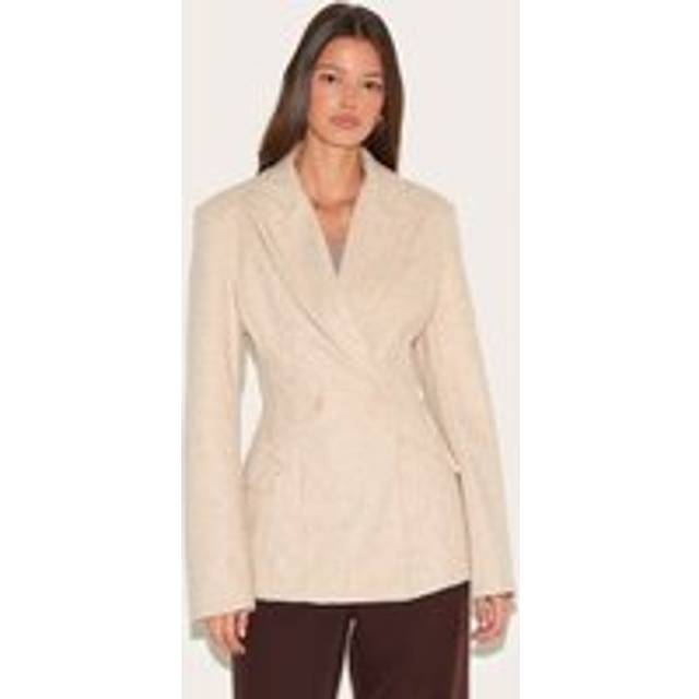 Taupe Double Breasted Asymmetric Wool Look Blazer, Brown - 14