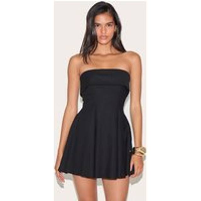 Black Linen-Blend Bandeau Fold Over Shift Dress, Black - 10