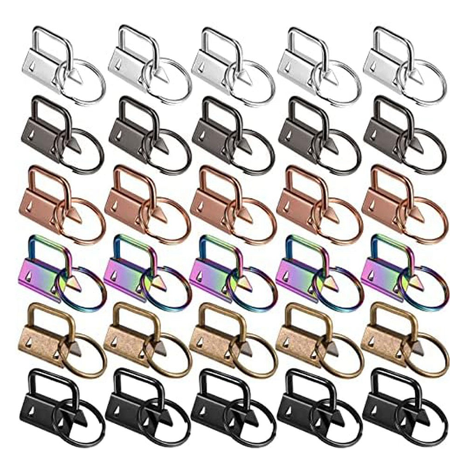 180 Pcs Key Fob Hardware 6 Colors Keychain Wristlet with Ring Chain 1 Inch