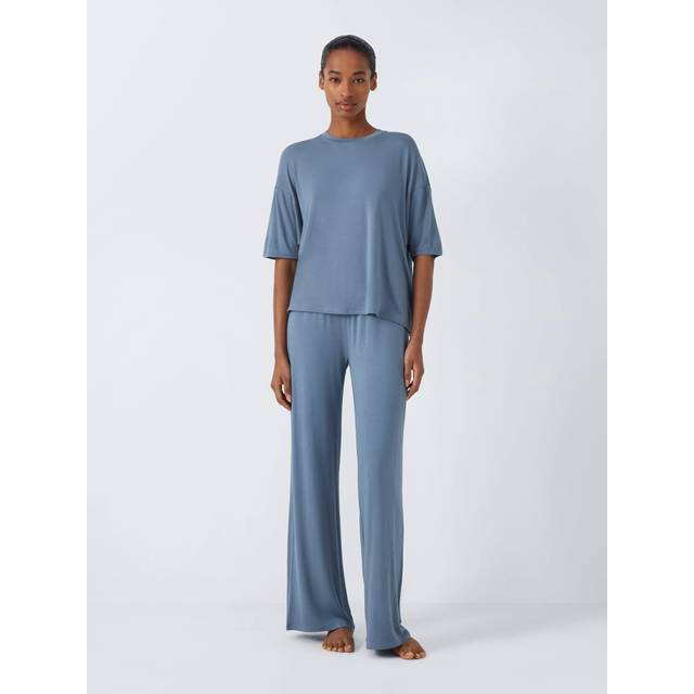 John Lewis Short Sleeve Wide Leg Pyjama Set, Blue