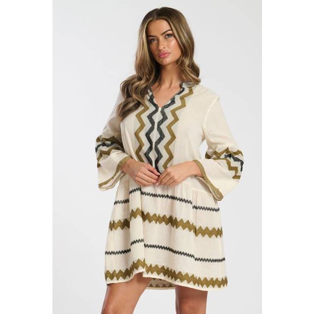 South Beach Jacquard Drop Hem Tiered Mini Dress - Khaki, Khaki, Size 12, Women
