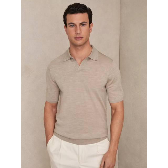 Reiss Duchie Merino Wool Open-Collar Polo Shirt, Cream