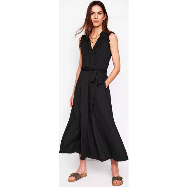 Boden Aria Broderie Trim Cotton Modal Midi Dress, Black
