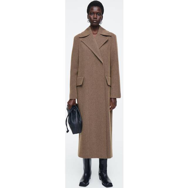 Tailored Herringbone Wool Coat - Brown - 32