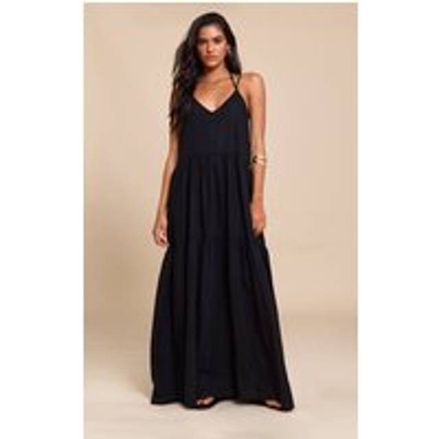 Black Strappy Ruched Maxi Dress, Black - 4