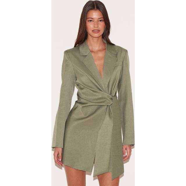 Grey Woven Blazer Side Tie Mini Dress, Grey - 6