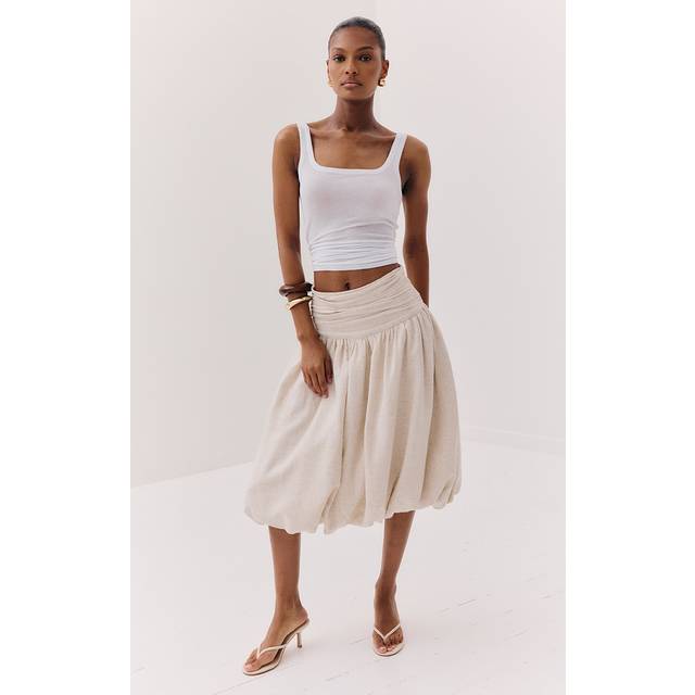Stone Cotton Volume Puffball Midi Skirt, White - 8