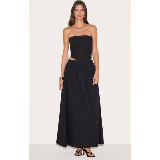 Black Cotton Poplin A Line Low Rise Maxi Skirt, Black - 10