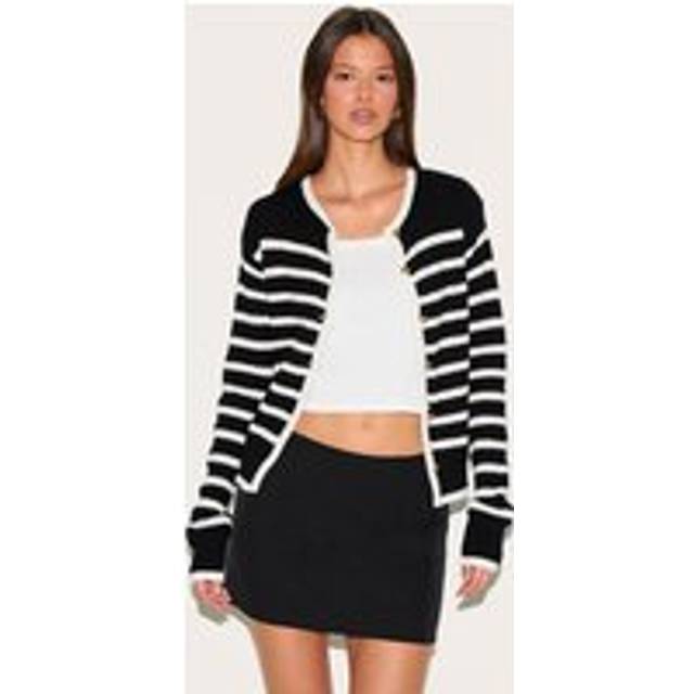 Black Stripe Knitted Cardigan, Black - M