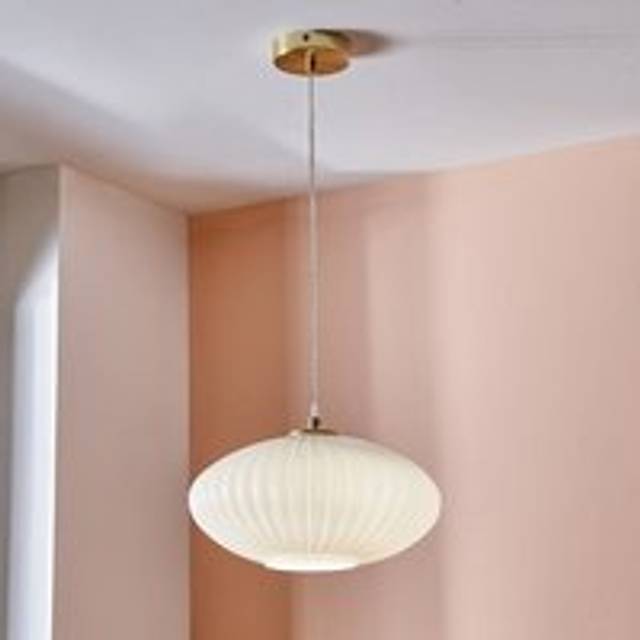 Return - Emilia Ribbed Oval Pendant Light - White/Gold