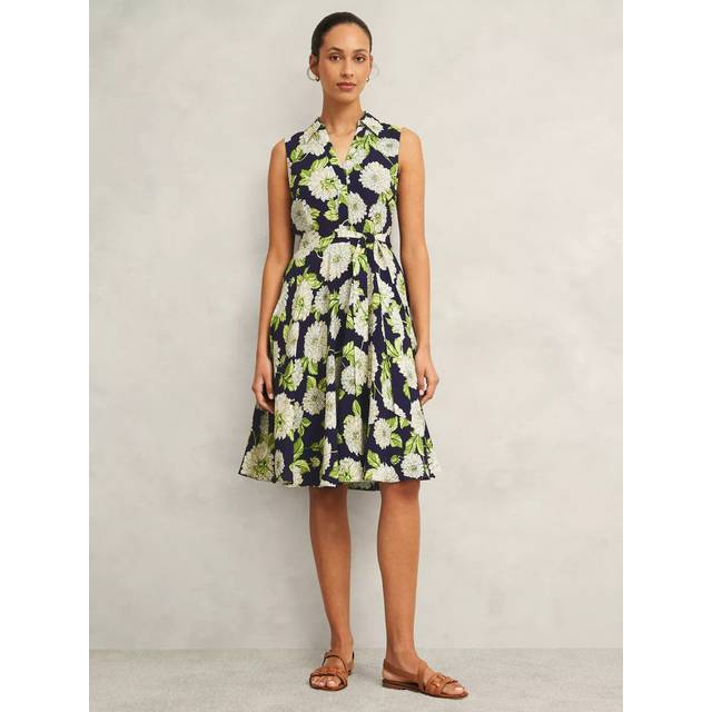 Hobbs Petite Bea Floral A-Line Knee Length Dress, Navy Multi