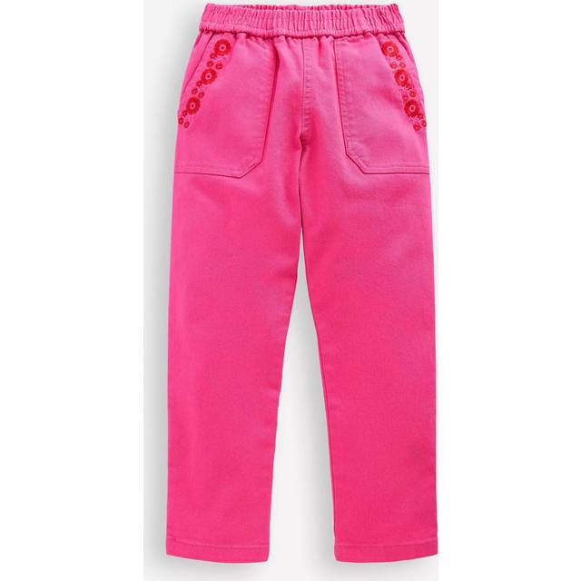 Mini Boden Kids' Cotton Floral Pull-On Trousers, Pink Embroidered