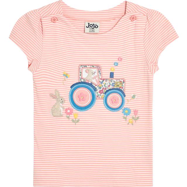 JoJo Maman Bébé Kids' Bunny On Tractor Appliqué T-Shirt, Pink