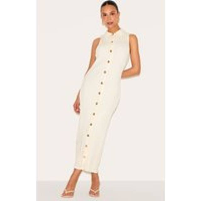 Petite Cream Knitted Button Down Maxi Dress, White