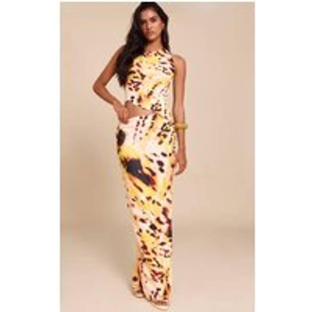 Multi Abstract Detail Print Chiffon Maxi Skirt, Multi. - 14