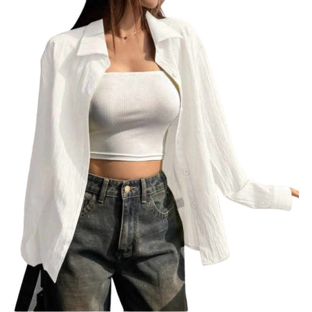 StrÃ©vra Women&#39;s Casual Solid Color Long Sleeve Shirt, Spring And Autumn,Long Sleeve Tops Y2k