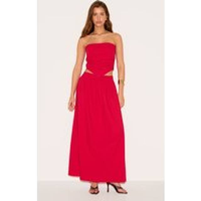 Tomato Red Cotton Poplin A Line Low Rise Maxi Skirt, Tomato Red - 10