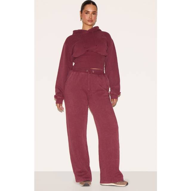 Shape Wine Sweat Seam Detail Wide Leg Joggers, Red - 20