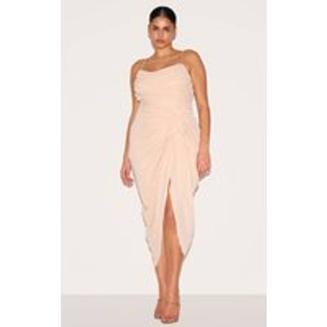 Plus Cream Ruched Drape Midi Dress, White - 16