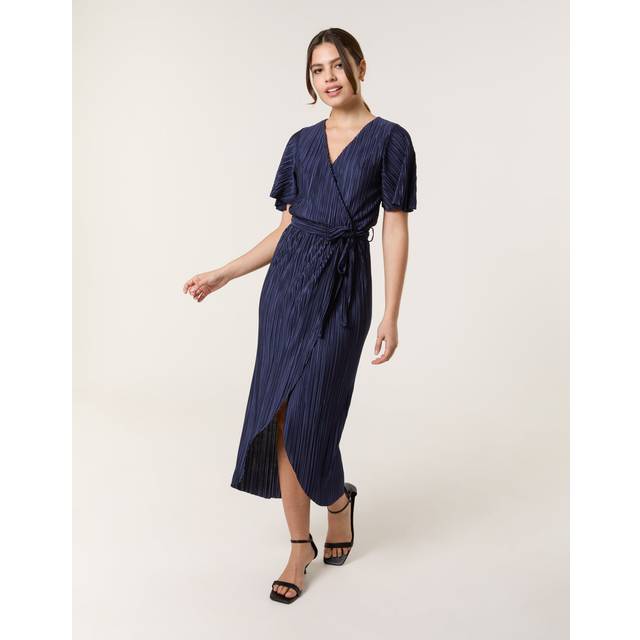 Blue vanilla womens plisse wrap over midi dress