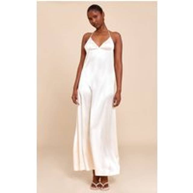 Natural Satin Lace Up Back Maxi Slip Dress, Natural. - 6