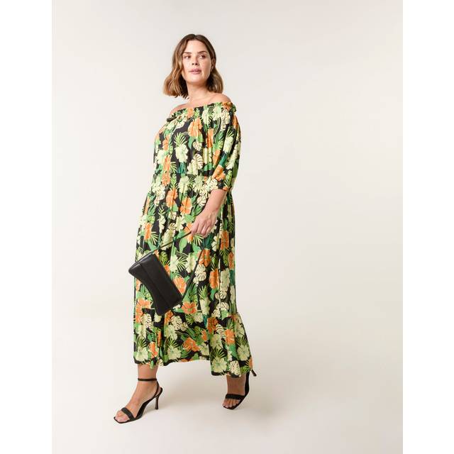 Blue Vanilla Black Curve Bardot Elasticated Midi Dress - 18-20