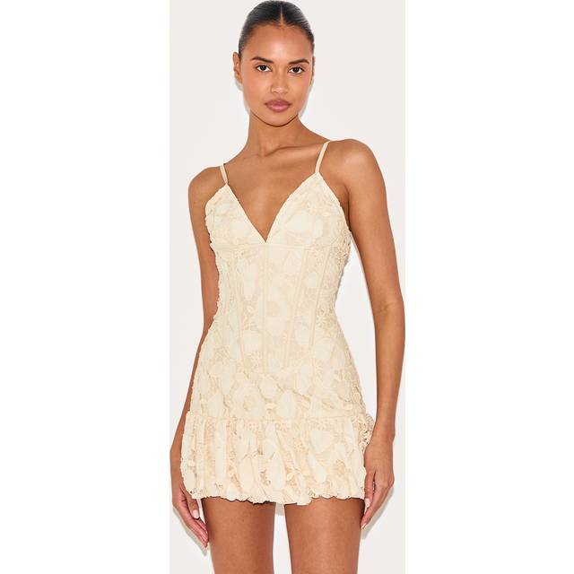 Butter Yellow Floral Cup Detail Extreme Puffball Hem Dress, Butter Yellow - 12