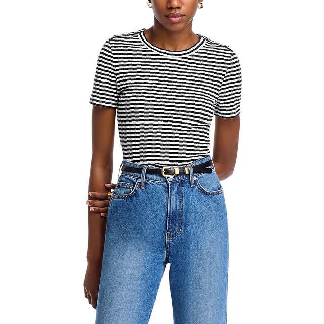 Draya Short-Sleeve Stripe Button Tee - BLACKWHITE - Small
