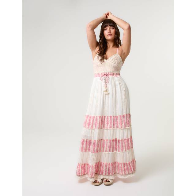 Blue Vanilla Pink Crochet Lurex Tiered Dress